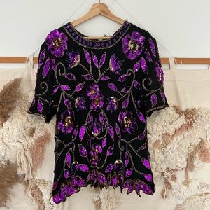Vintage sequins short sleeves top